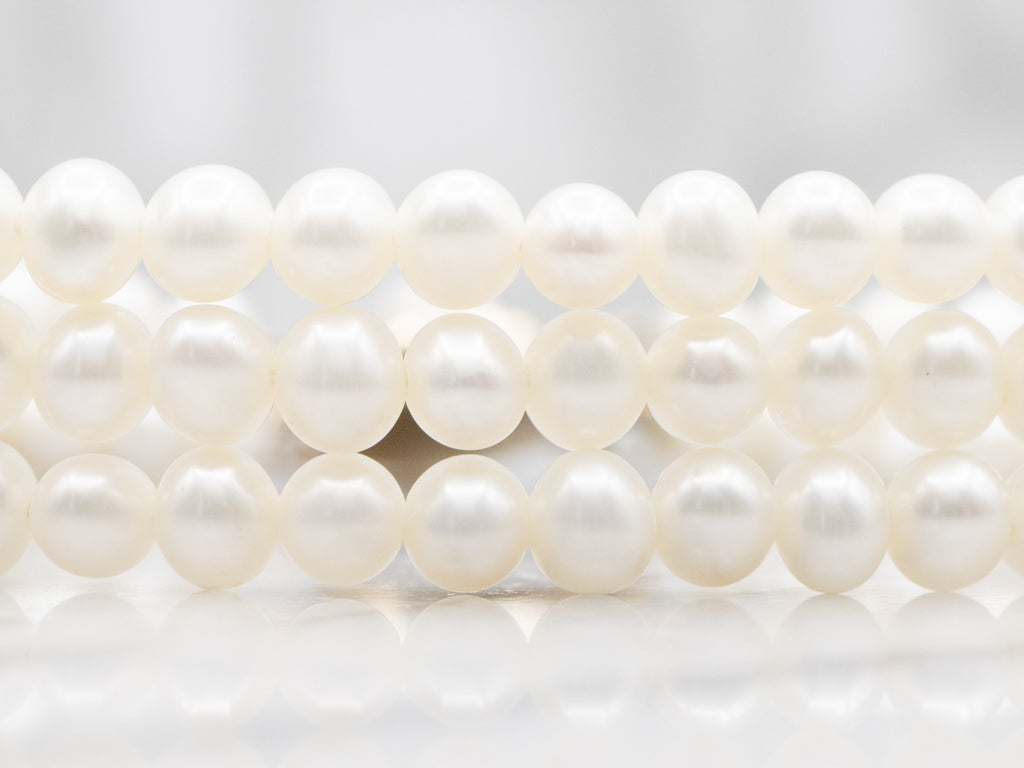 Triple-Strand Freshwater Pearl and Beaded Gold Bracelet