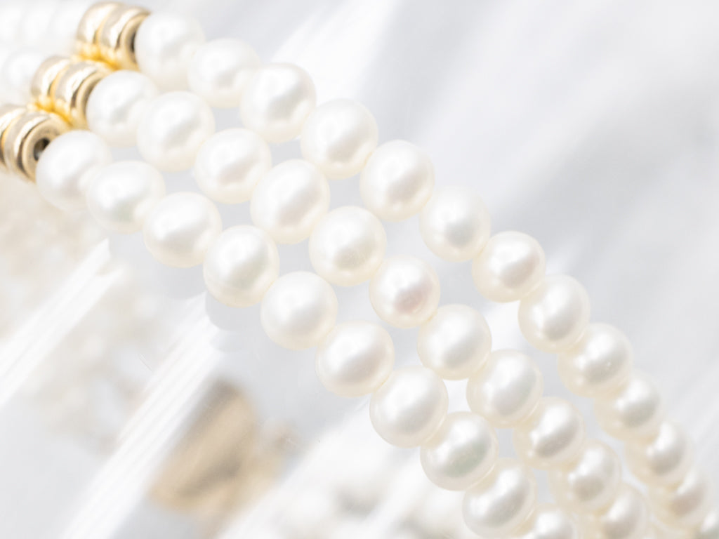 Triple-Strand Freshwater Pearl and Beaded Gold Bracelet