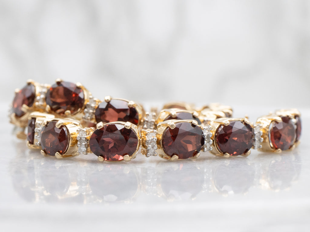 Classic Red Garnet and Diamond Gemstone Link Bracelet