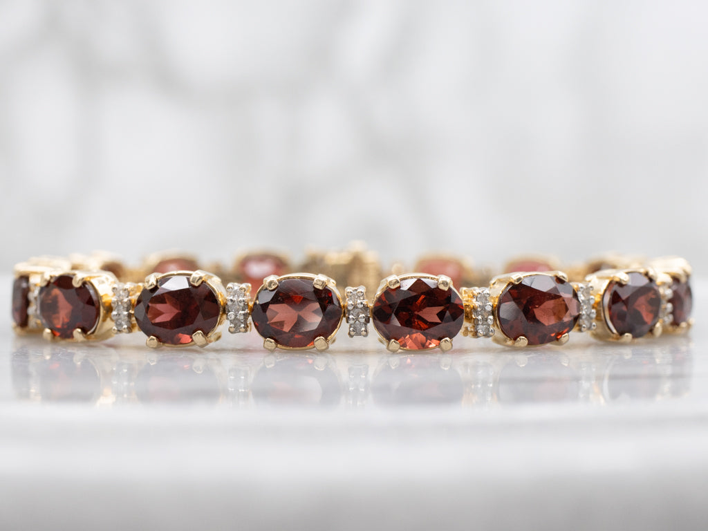Classic Red Garnet and Diamond Gemstone Link Bracelet