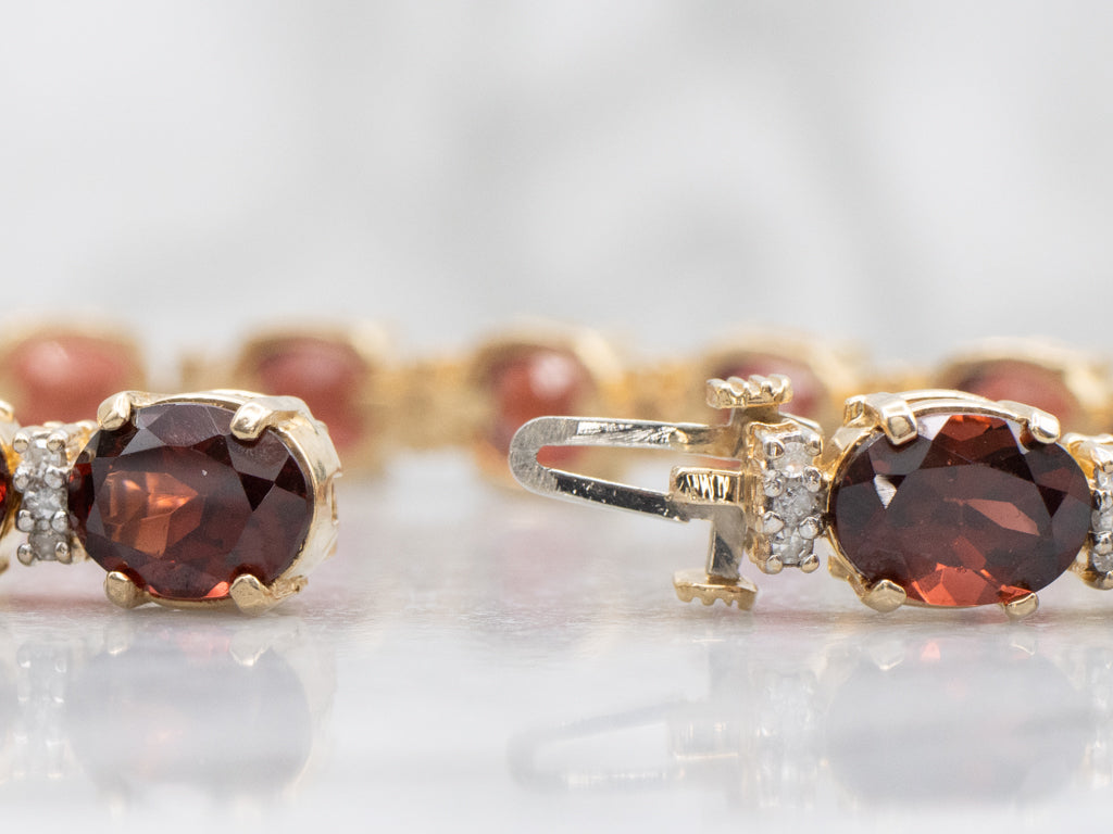 Classic Red Garnet and Diamond Gemstone Link Bracelet