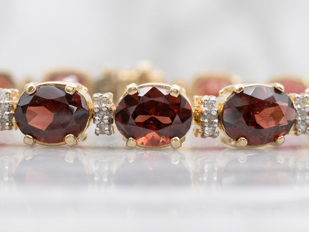 Classic Red Garnet and Diamond Gemstone Link Bracelet
