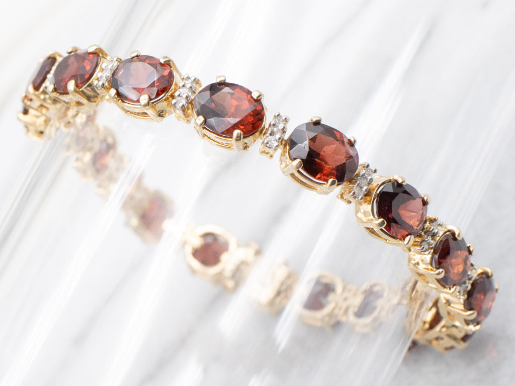 Classic Red Garnet and Diamond Gemstone Link Bracelet