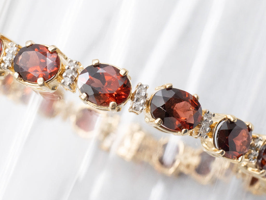 Classic Red Garnet and Diamond Gemstone Link Bracelet