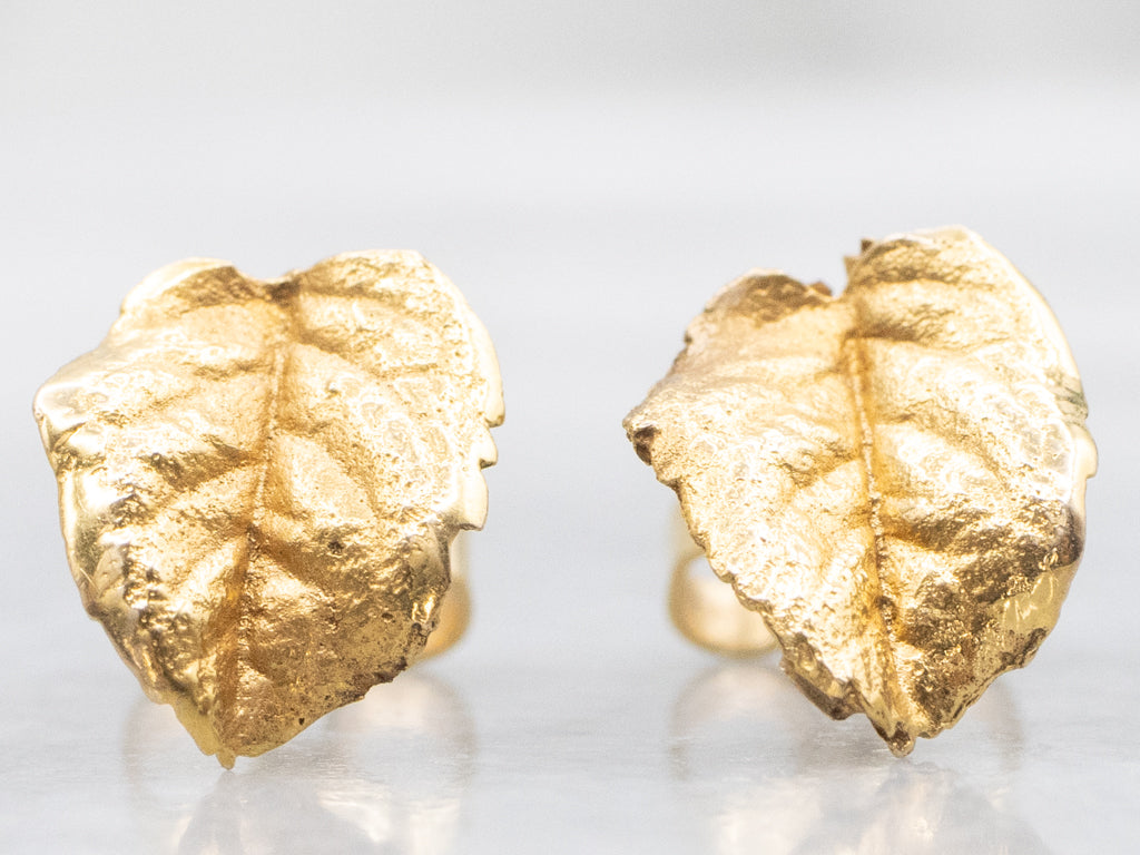 Textured 18-Karat Gold Leaf Stud Earrings