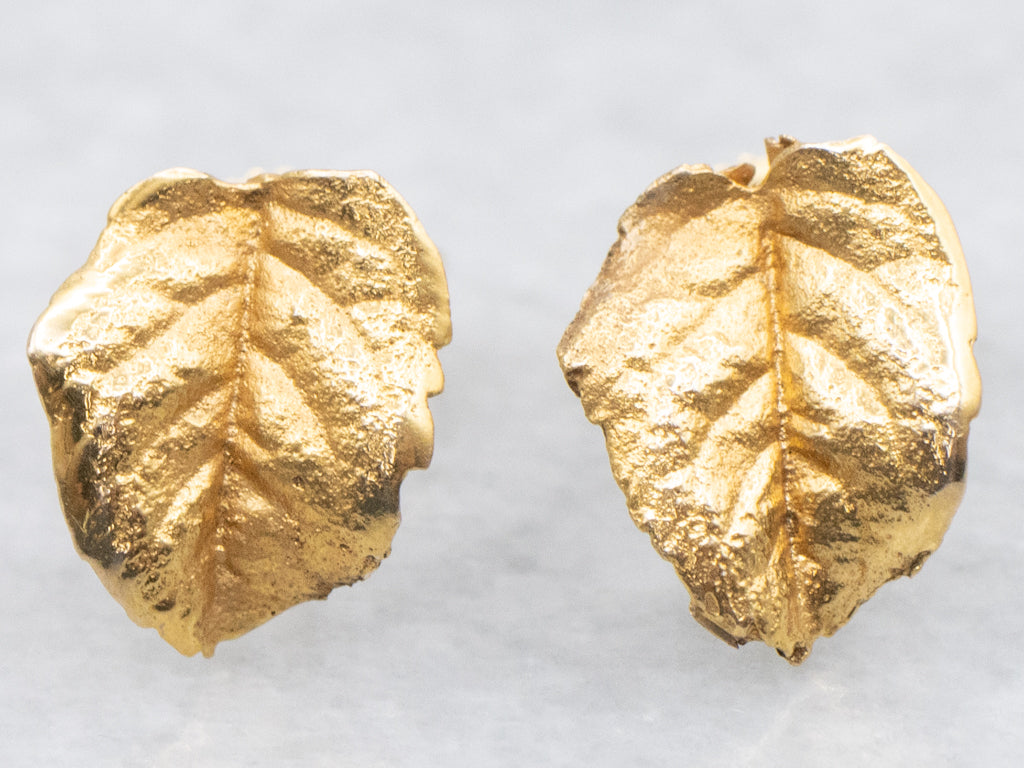 Textured 18-Karat Gold Leaf Stud Earrings