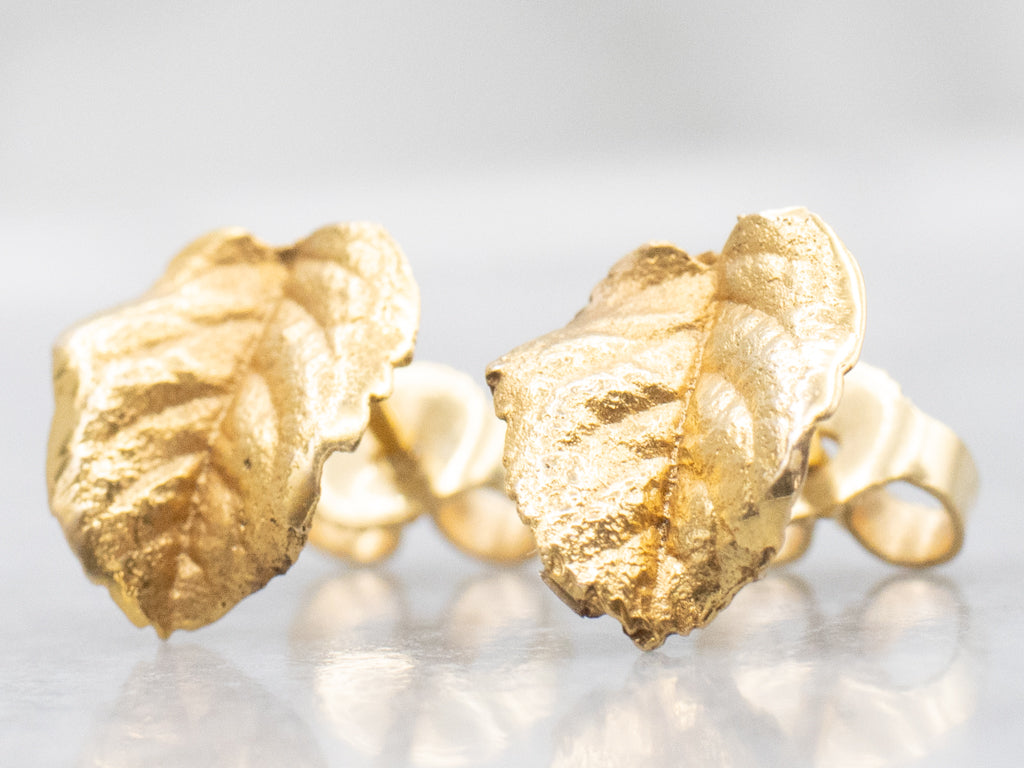 Textured 18-Karat Gold Leaf Stud Earrings