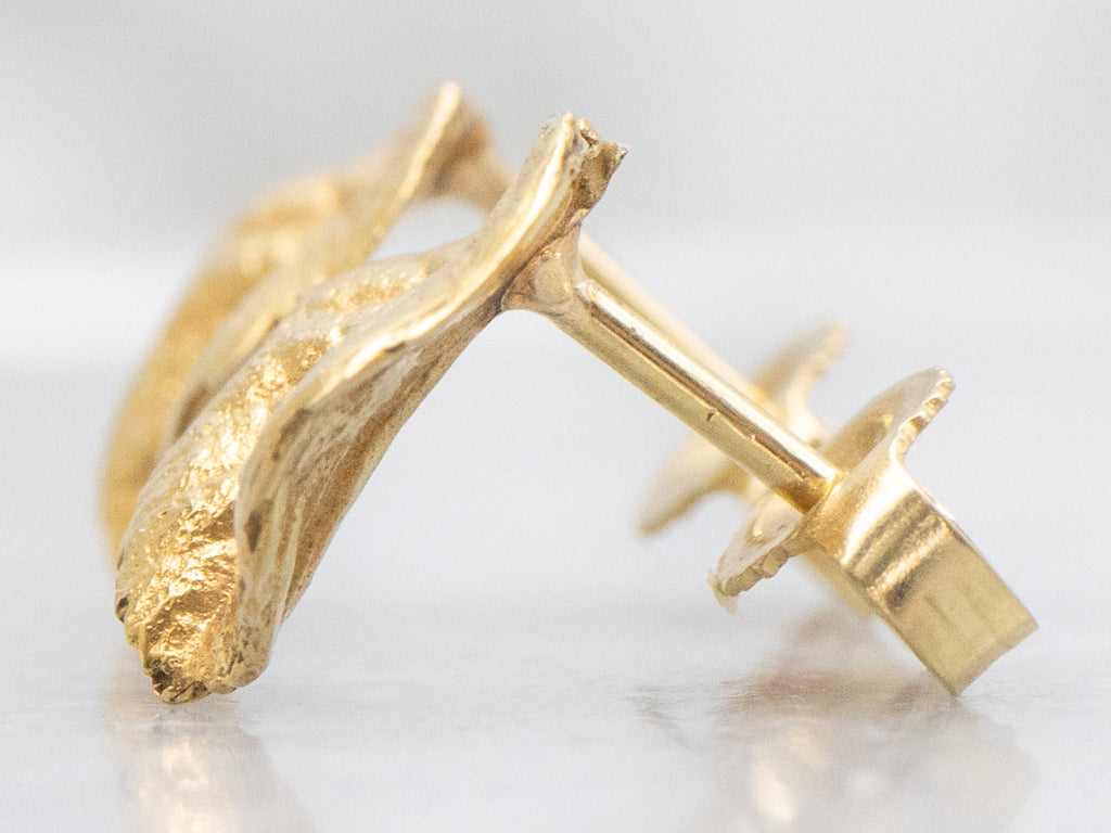 Textured 18-Karat Gold Leaf Stud Earrings