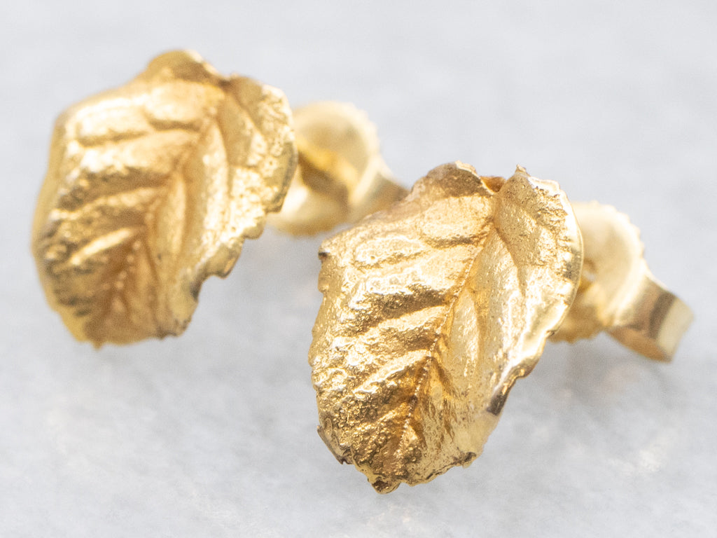 Textured 18-Karat Gold Leaf Stud Earrings