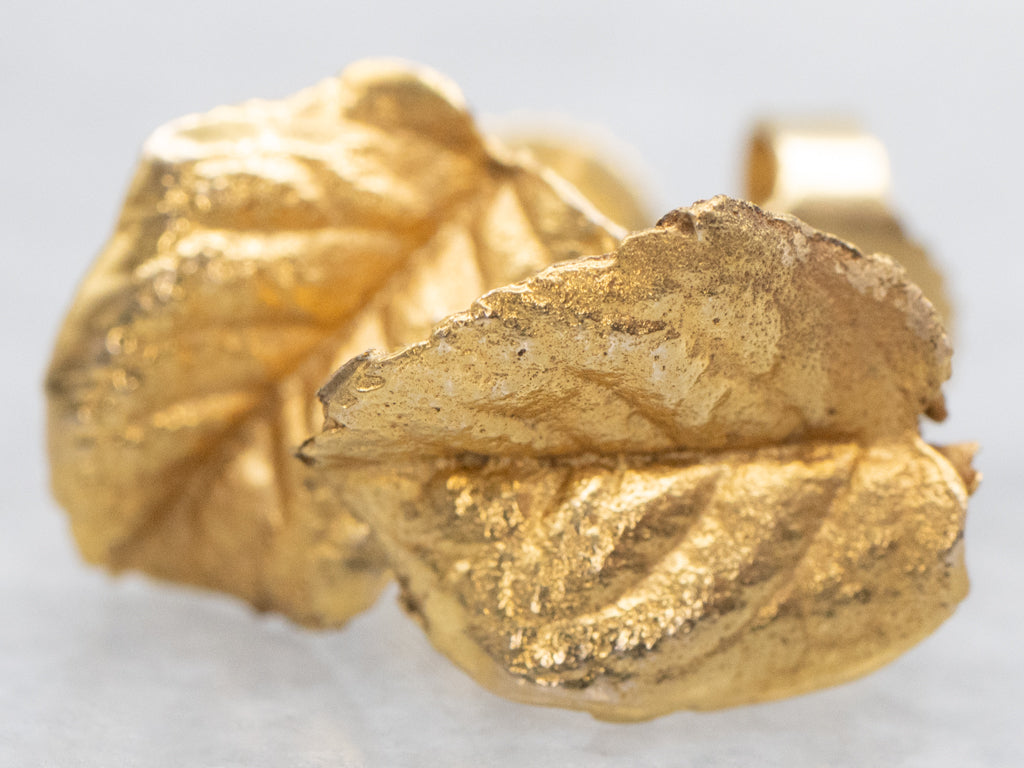 Textured 18-Karat Gold Leaf Stud Earrings