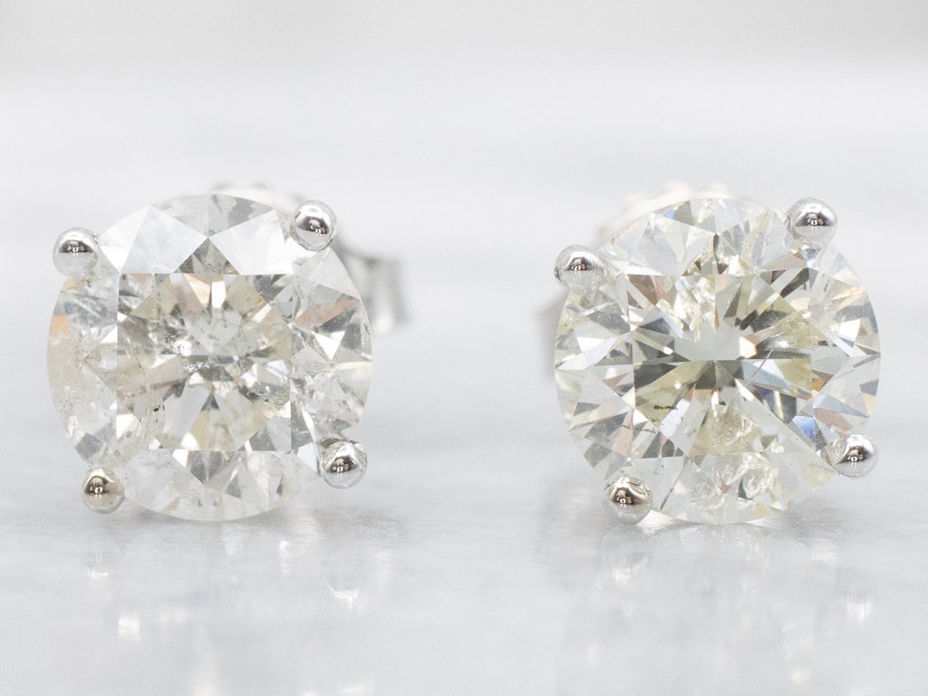 White Gold Four-Prong Round Brilliant Diamond Stud Earrings