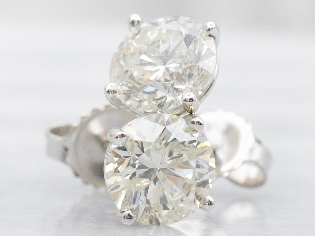 White Gold Four-Prong Round Brilliant Diamond Stud Earrings