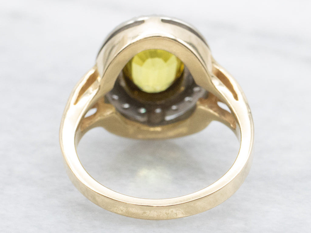 Bold Yellow Sapphire and Diamond Halo Ring