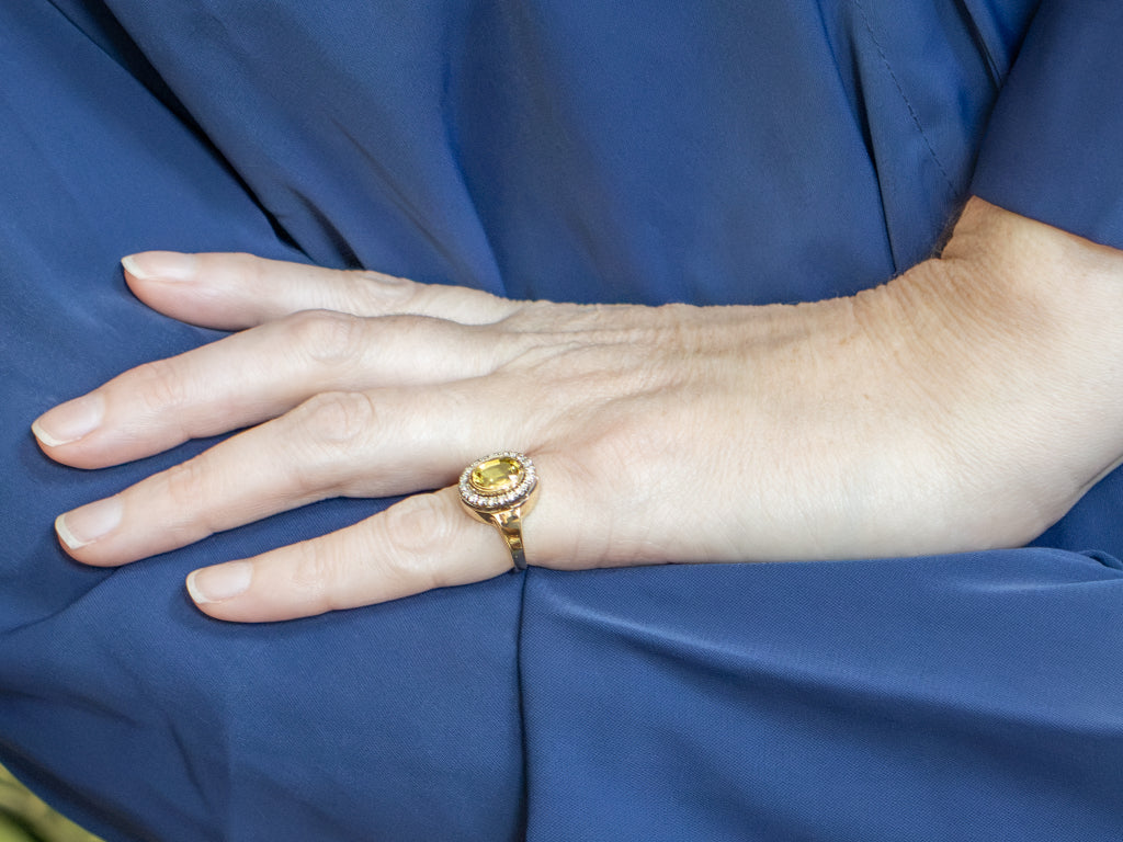 Bold Yellow Sapphire and Diamond Halo Ring