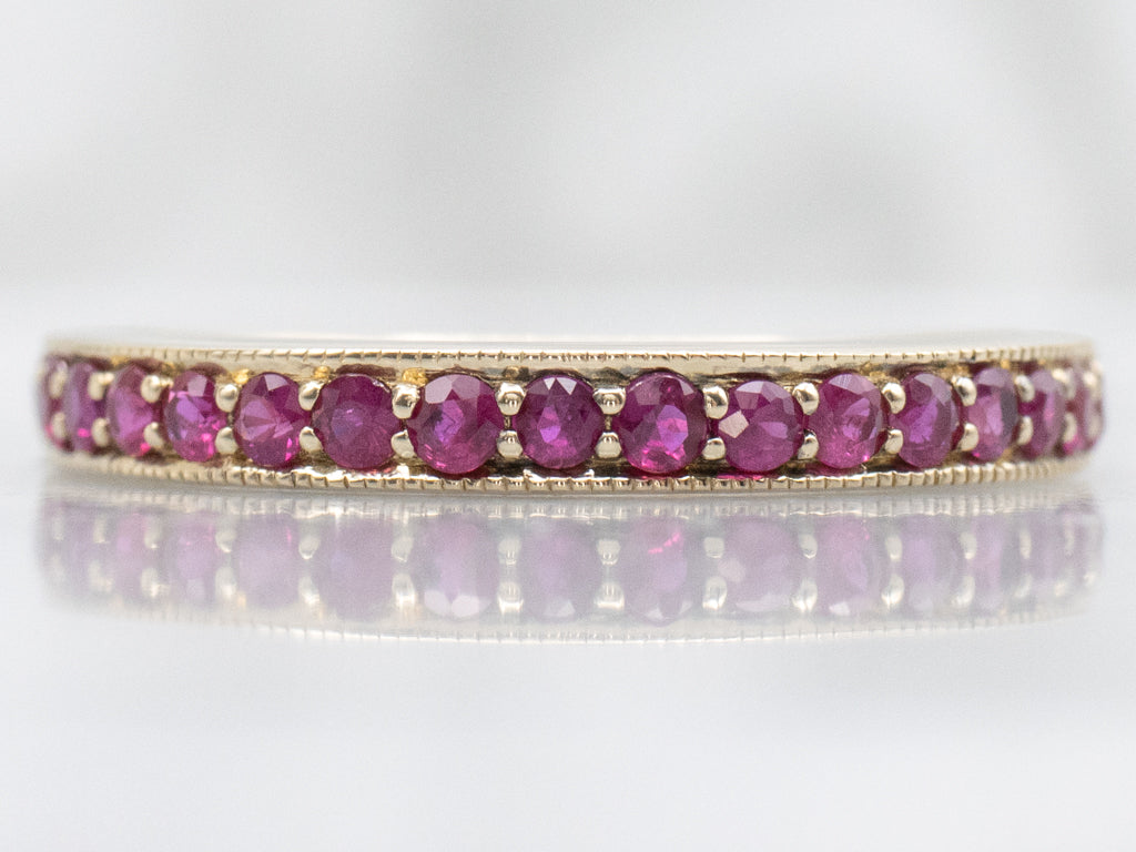 Yellow Gold Natural Ruby Band with Milgrain Edge