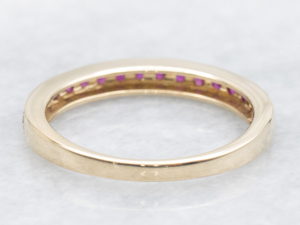 Yellow Gold Natural Ruby Band with Milgrain Edge