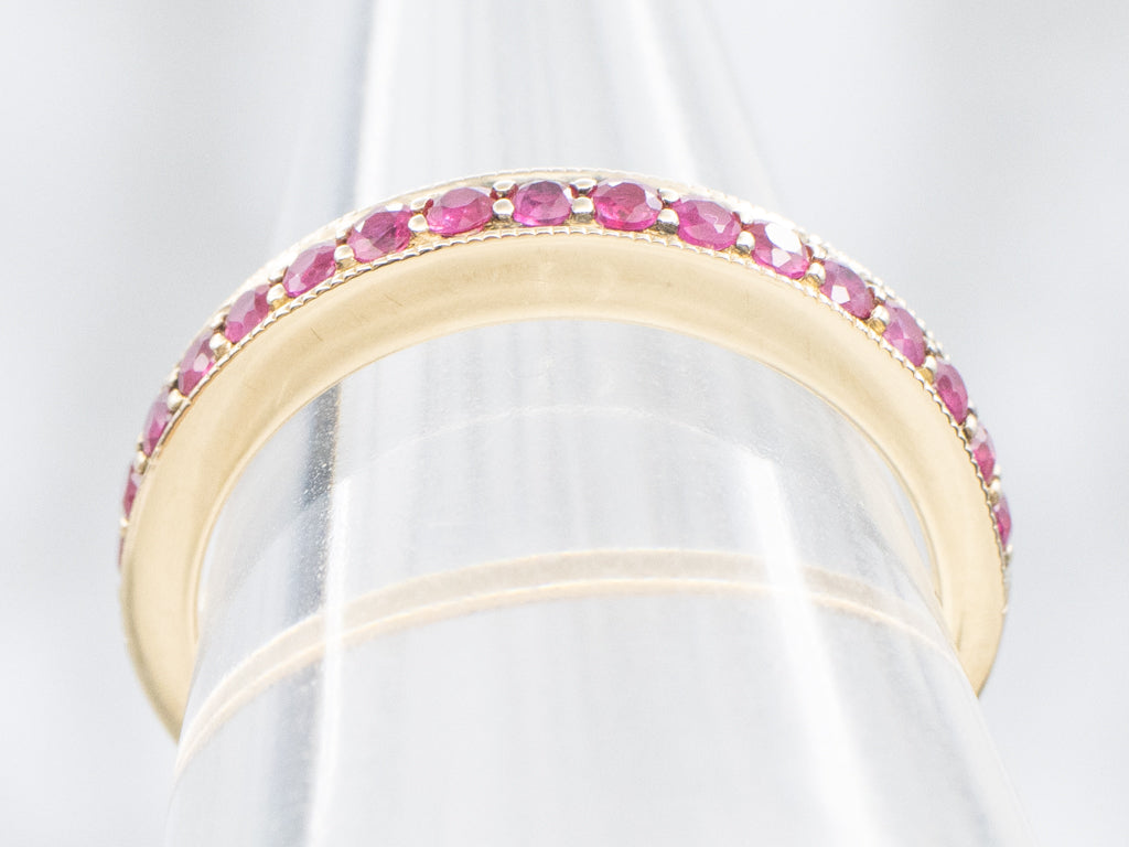 Yellow Gold Natural Ruby Band with Milgrain Edge