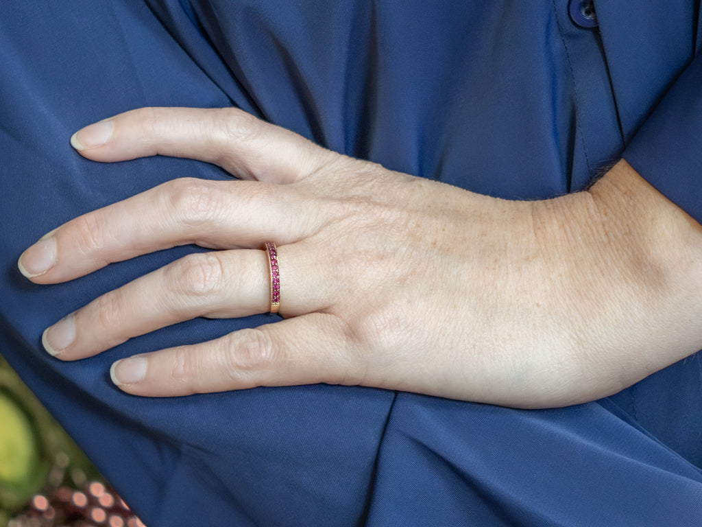Yellow Gold Natural Ruby Band with Milgrain Edge