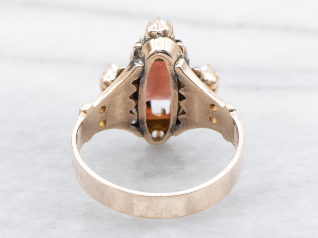 Victorian Garnet and Seed Pearls Rose Gold Ring