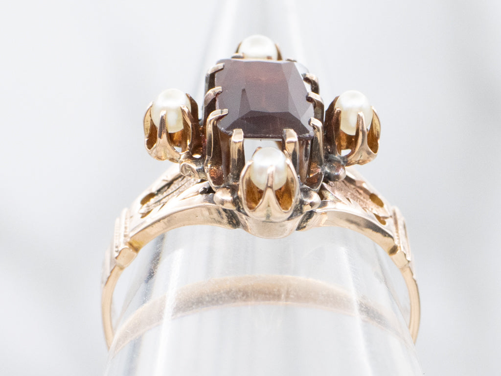 Victorian Garnet and Seed Pearls Rose Gold Ring