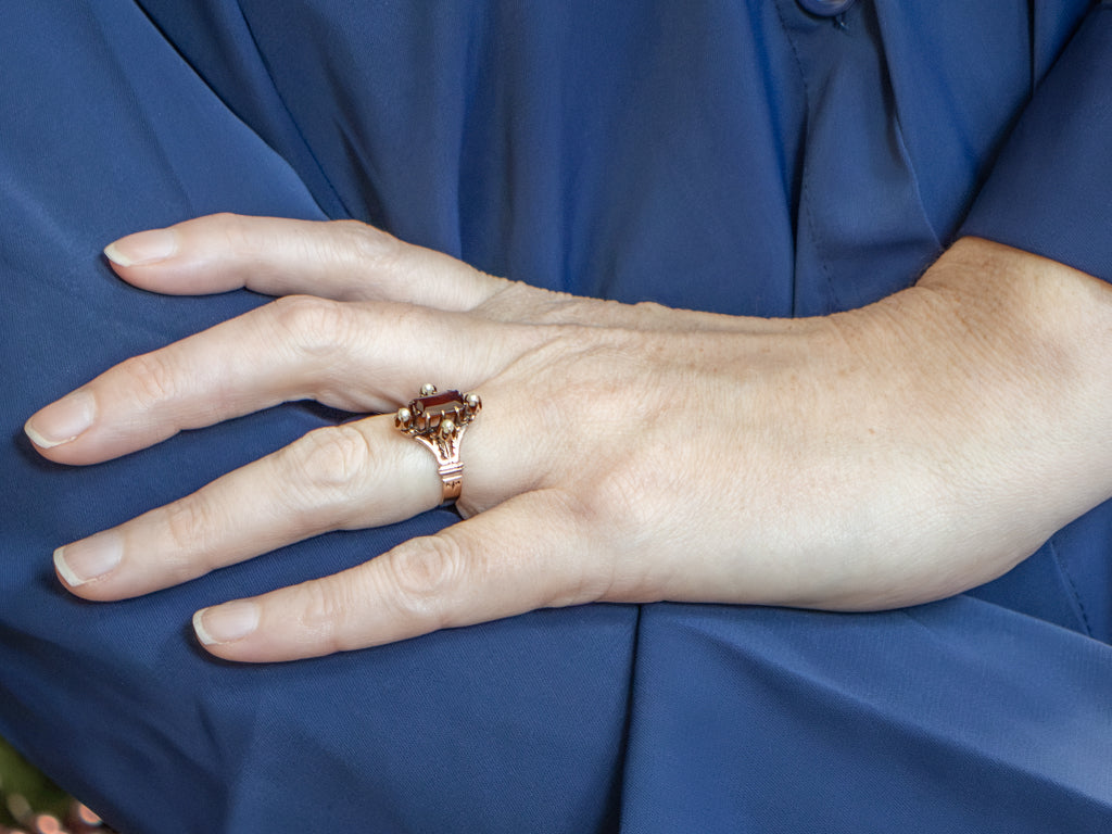 Victorian Garnet and Seed Pearls Rose Gold Ring