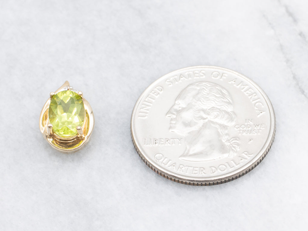 Modern Gold Peridot and Diamond Pendant