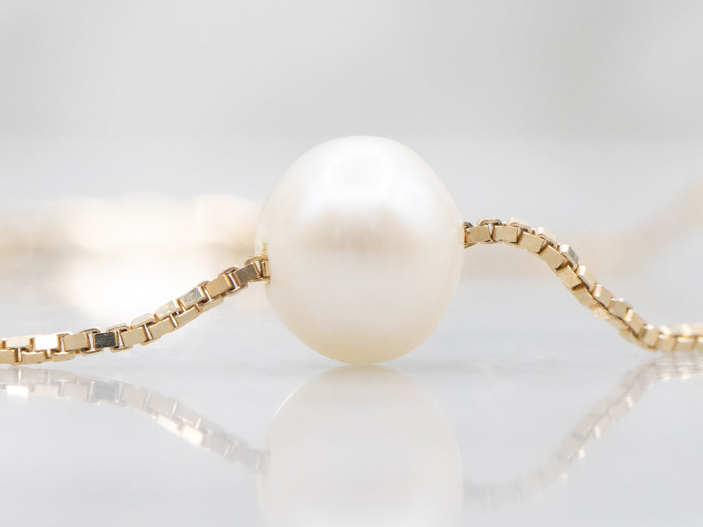 Yellow Gold Freshwater Pearl Station-Link Bracelet
