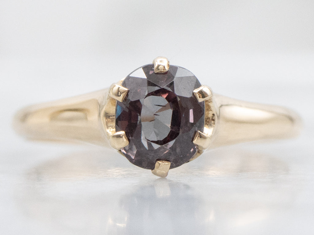 Color-Changing Garnet Antique Gold Solitaire Ring