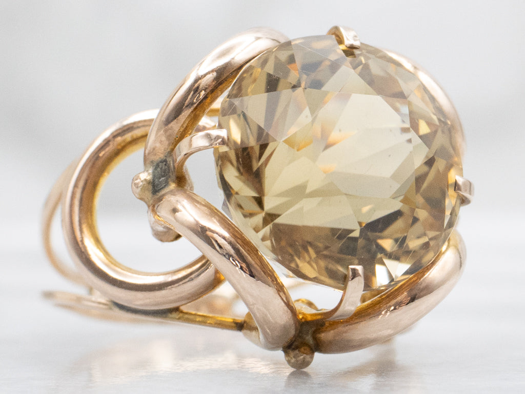 Golden Scapolite Open Work Gold Cocktail Ring