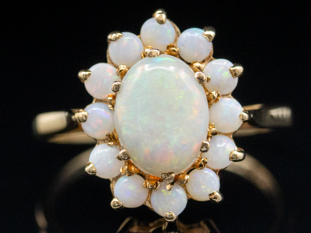 Vintage Yellow Gold Opal Halo Cabochon Ring