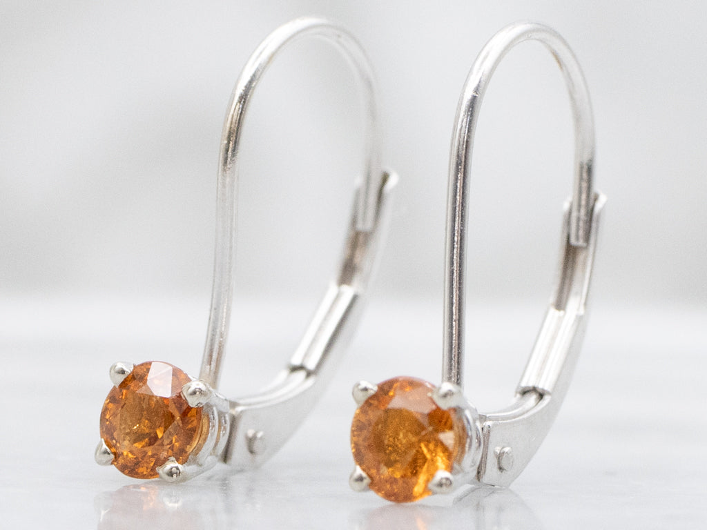 Round-Cut Spessartite Garnet White Gold Earrings