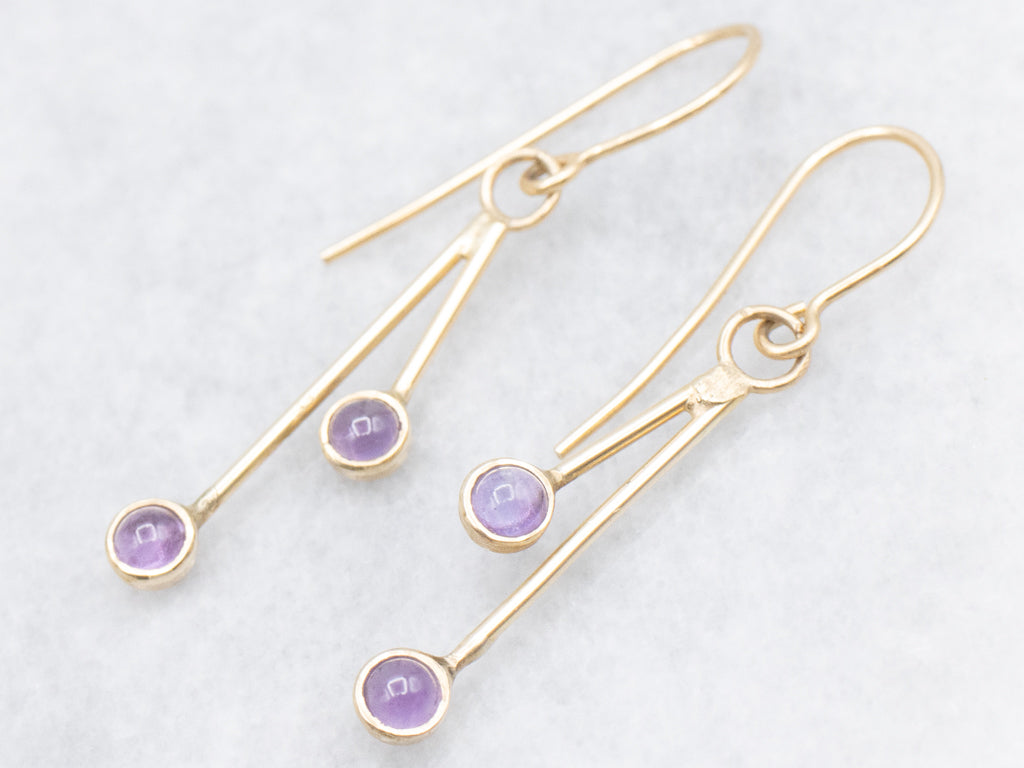 Yellow Gold Bezel-Set Amethyst Bar Drop Earrings