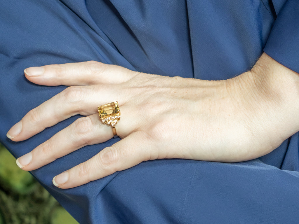Scapolite and Diamond Yellow Gold Cocktail Ring