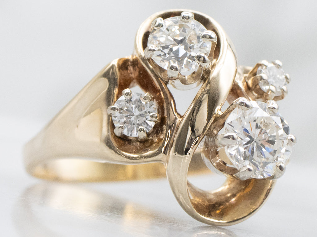 Scrolling Gold and Diamond Freeform Statement Ring