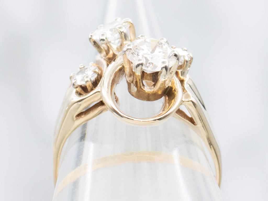 Scrolling Gold and Diamond Freeform Statement Ring