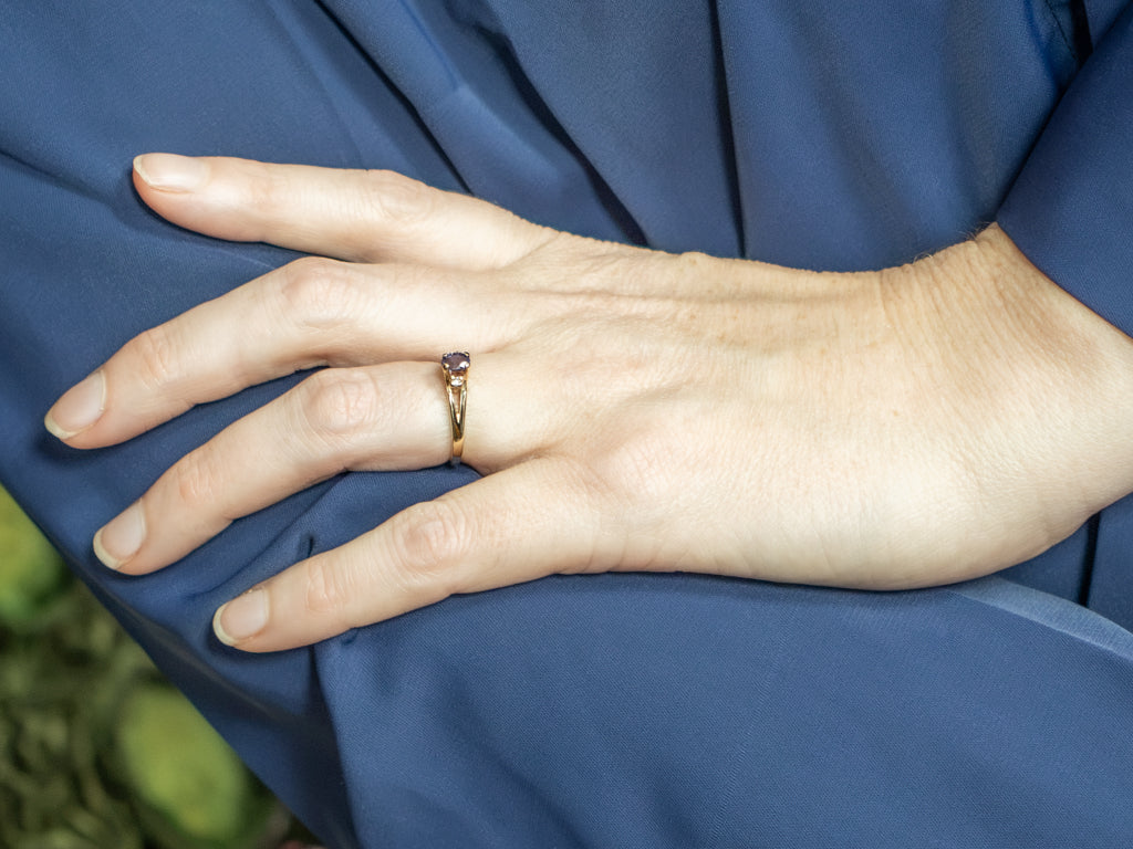Purple Sapphire and Diamond Vintage Gold Three Stone Ring