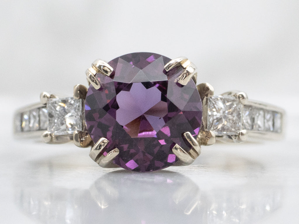 Rhodolite Garnet White Gold Ring with Princess-Cut Diamond Accents