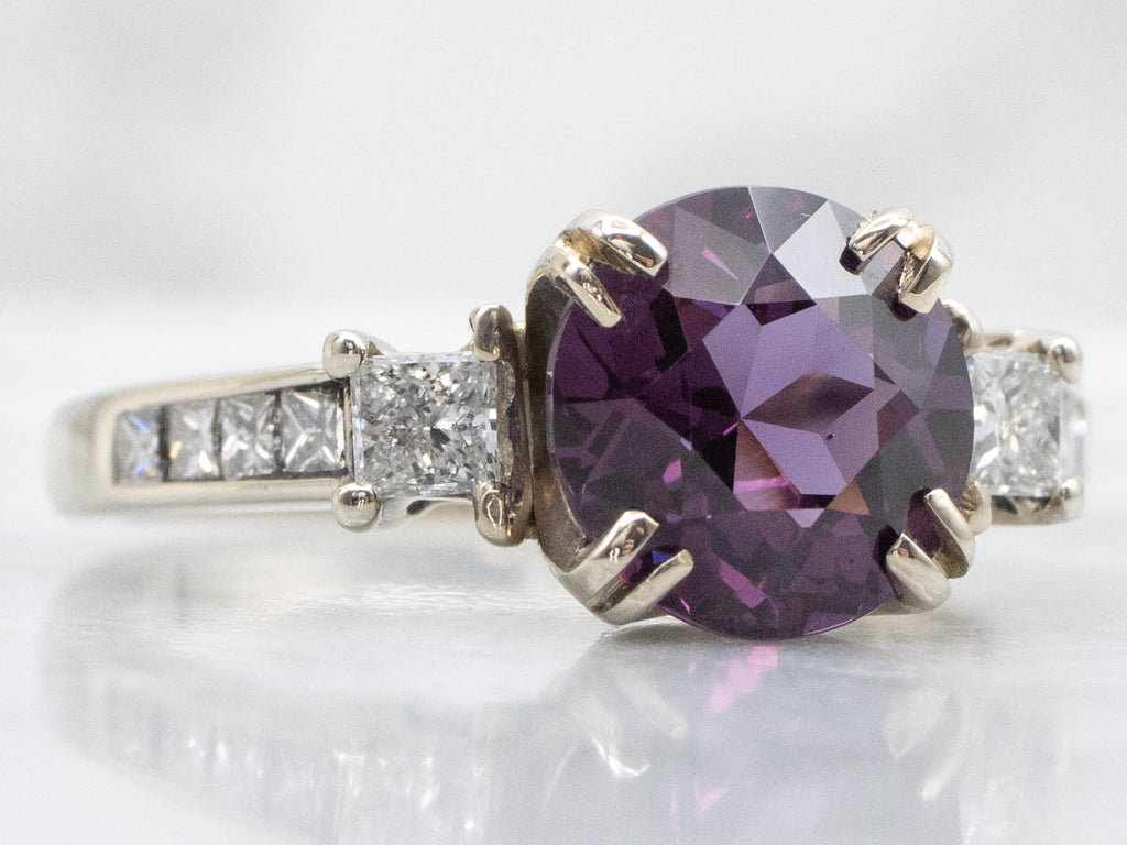 Rhodolite Garnet White Gold Ring with Princess-Cut Diamond Accents