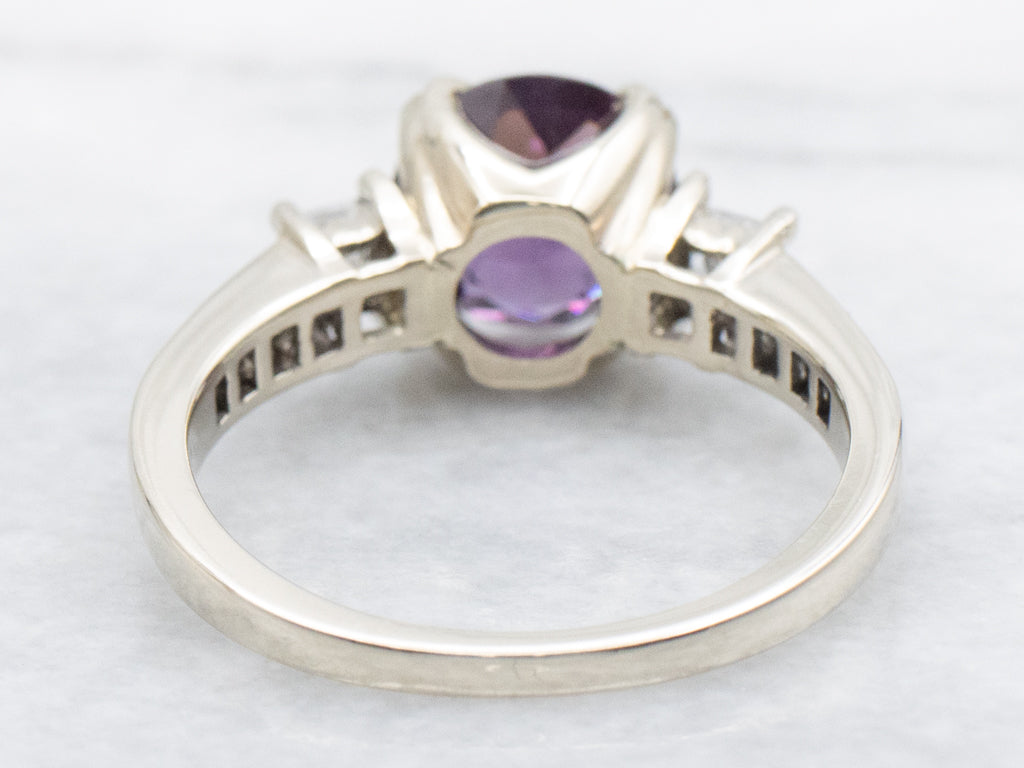 Rhodolite Garnet White Gold Ring with Princess-Cut Diamond Accents