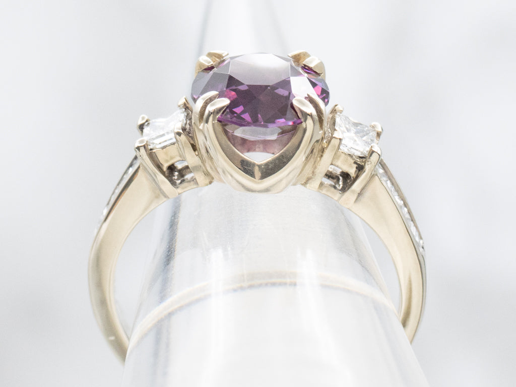 Rhodolite Garnet White Gold Ring with Princess-Cut Diamond Accents