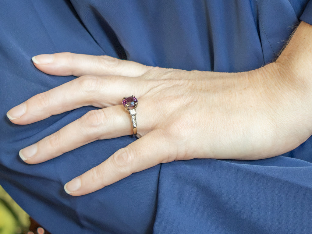 Rhodolite Garnet White Gold Ring with Princess-Cut Diamond Accents