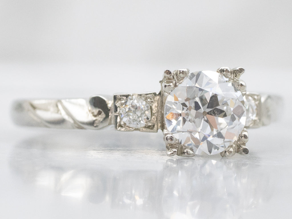 Old European Cut Diamond Three Stone Engagement Ring