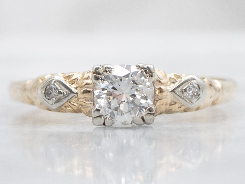 Retro Era Three Stone Diamond Engagement Ring