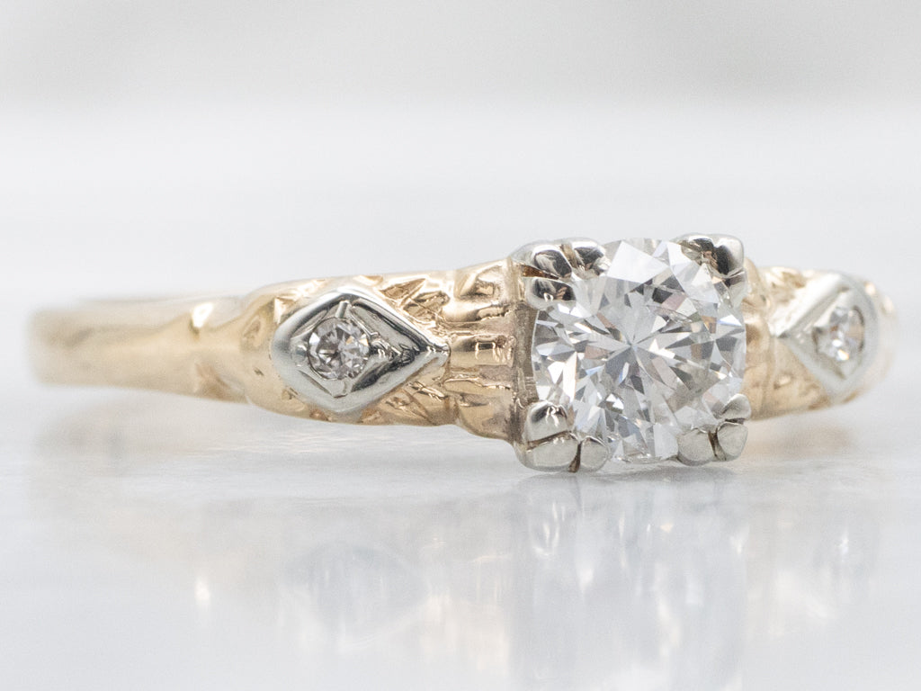 Retro Era Three Stone Diamond Engagement Ring