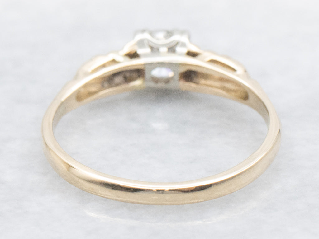 Retro Era Three Stone Diamond Engagement Ring