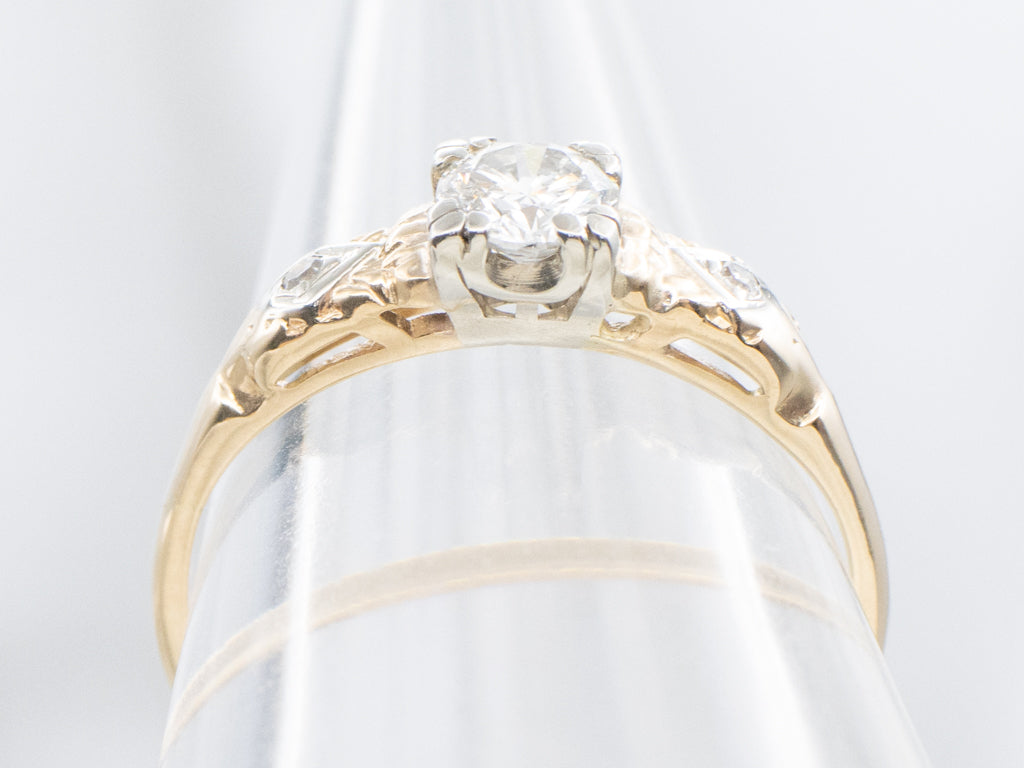 Retro Era Three Stone Diamond Engagement Ring