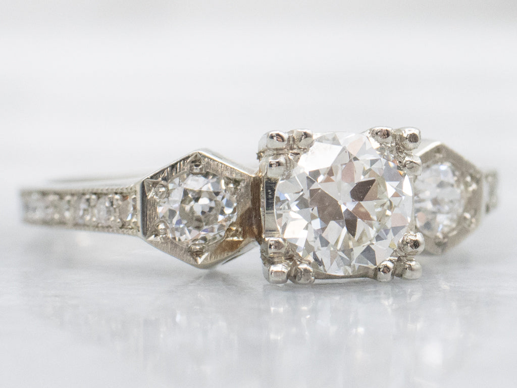 Late Art Deco Old European Cut Diamond White Gold Engagement Ring