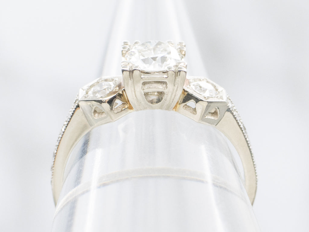 Late Art Deco Old European Cut Diamond White Gold Engagement Ring