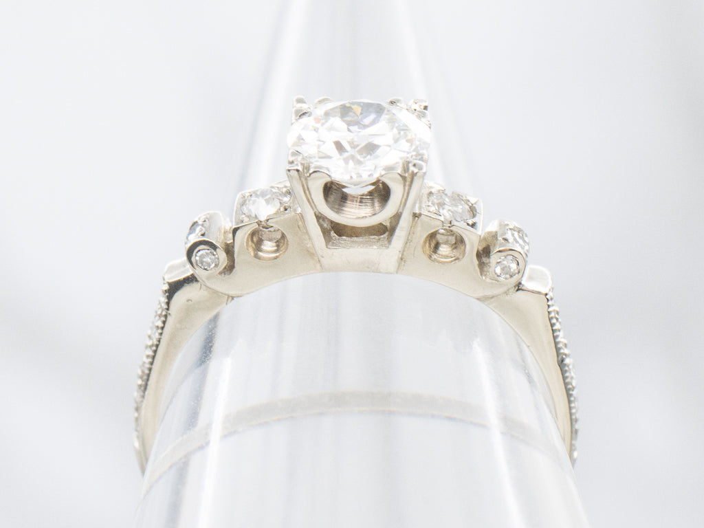Vintage White Gold and Old European Cut Diamond Engagement Ring