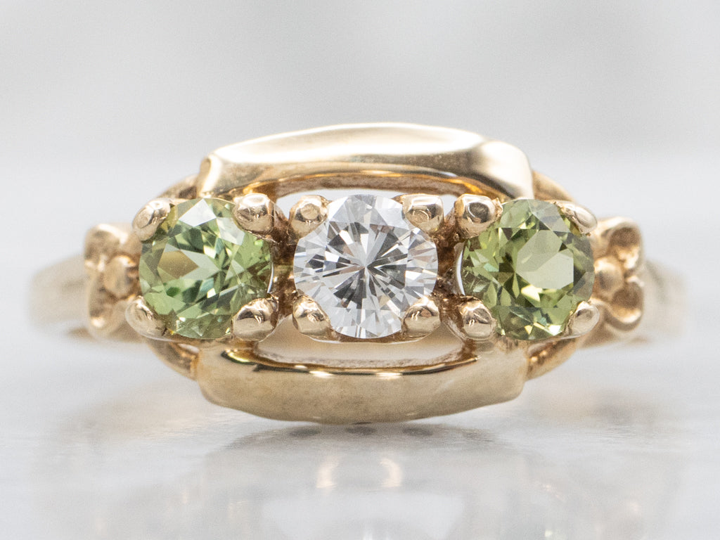 Vintage Gold Floral Diamond and Peridot Ring